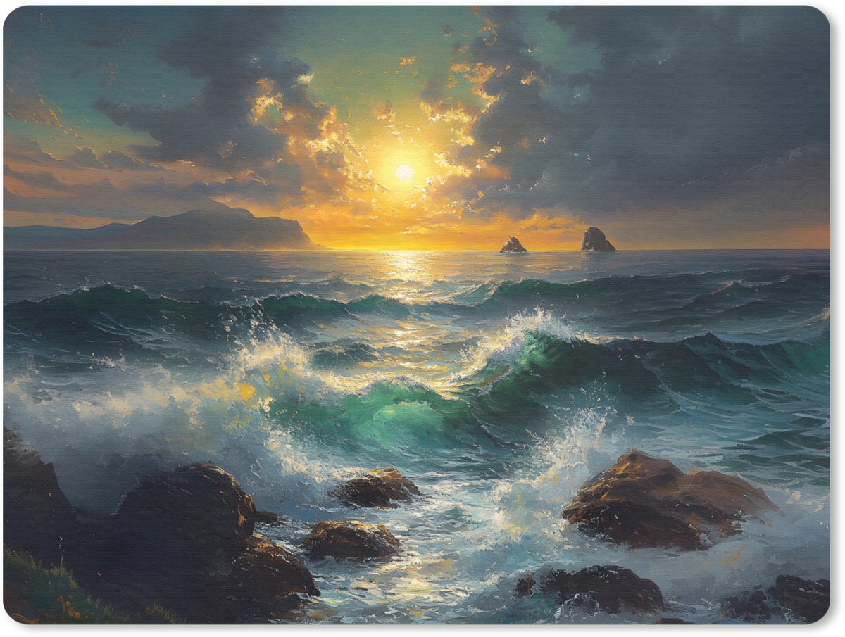 Muismat 23x19 cm - Mousepad Zee - Zon - Golven - Rotsen - Muismatten
