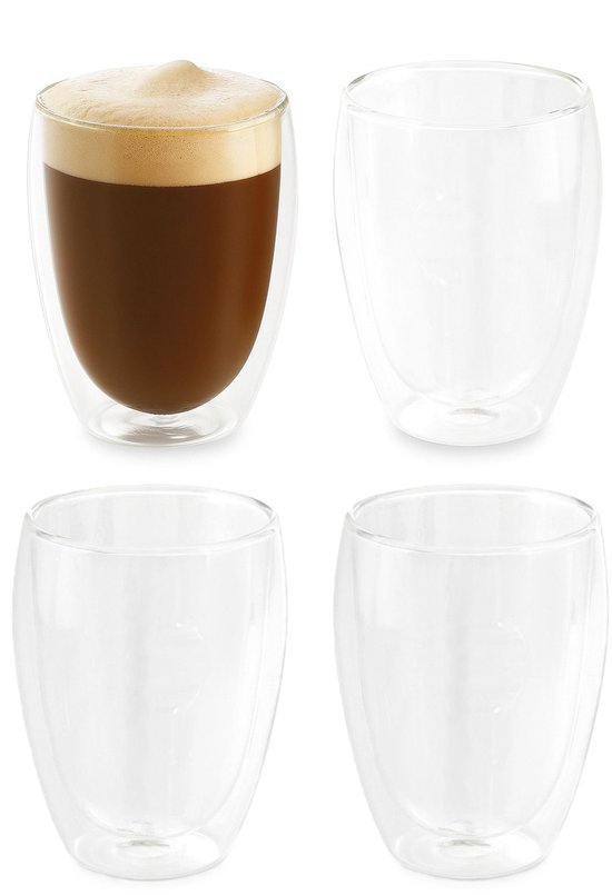 Verres à double paroi Bellatio Design - 4x pcs - 380 ml - transparent - verre - verres à thé/verres à café - Cappuccino/macchiato