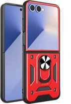 Coque compatible avec Samsung Galaxy Z Flip7 - Rouge - Coque arrière hybride antichoc Casemania - Coque avec Ring de support