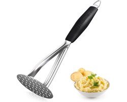 Dussdote Stamper - Handmatige stamper - Roestvrij staal - Aardappelpers - Geschikt voor aardappelen, fruit, pompoen, yams, zoete aardappelen - 30*9cm - Zwart
