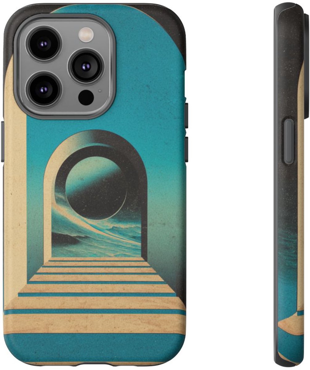 Sfeervolle Surrealistische Poort met Bol – Telefoonhoesje Geschikt voor iPhone 14 Pro