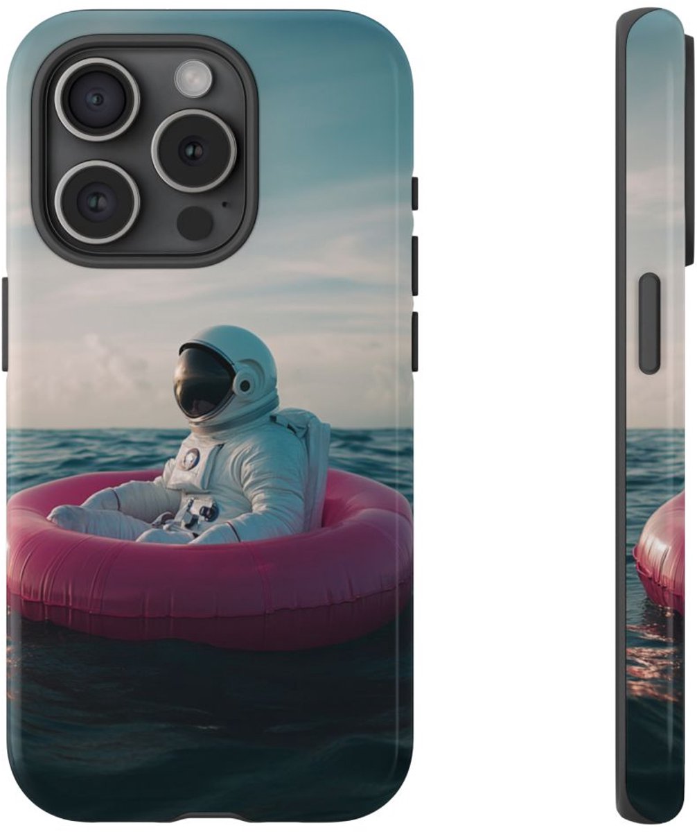 Astronaut op Roze Zwemband – Telefoonhoesje Geschikt voor iPhone 15 Pro