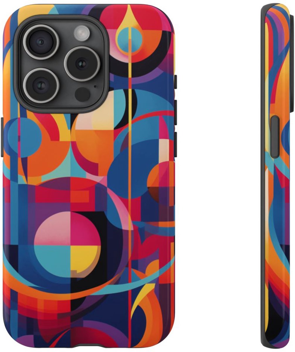 Vrolijke Geometrische Abstracte Kunst – Telefoonhoesje Geschikt voor iPhone 15 Pro