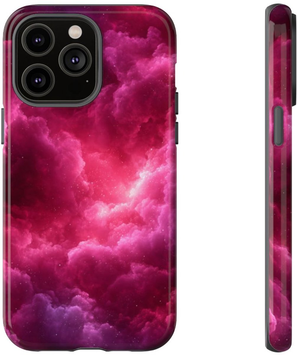 Roze en Bourgondische Nevelwolken – Telefoonhoesje Geschikt voor iPhone 14 Pro Max