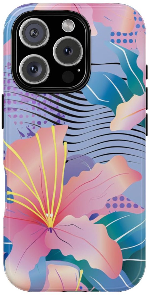 Roze Bloemenpatroon met Abstracte Accenten – Telefoonhoesje Geschikt voor iPhone 16 Pro