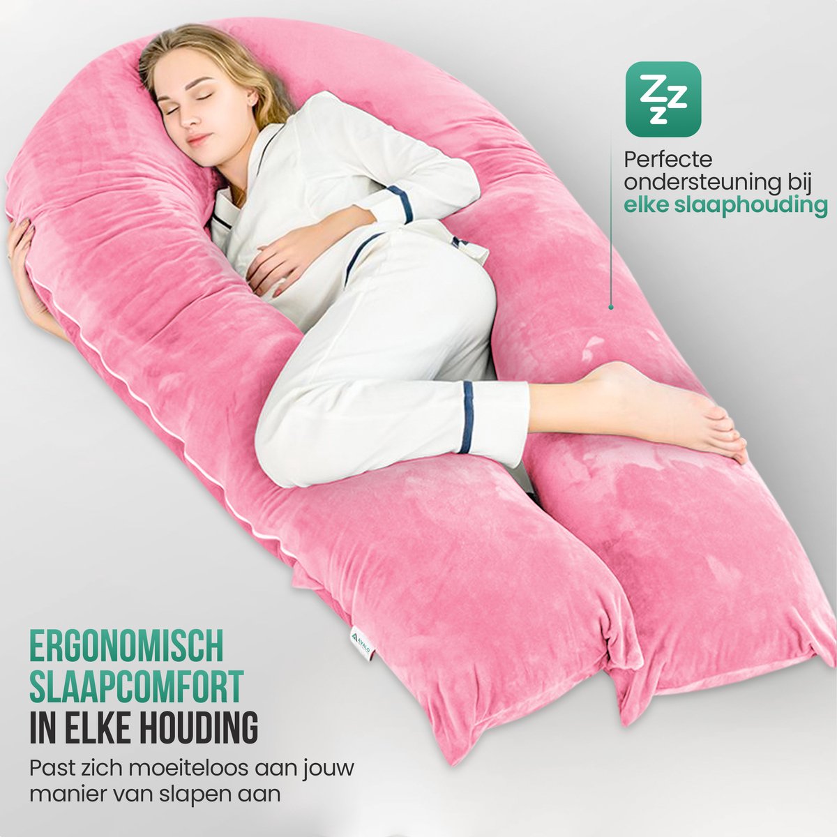 Avalo Zwangerschapskussen XXL 280 cm - U-Vorm Voedingskussen & Zijslaapkussen - Body Pillow - Lichaamskussen - Roze – foto 2