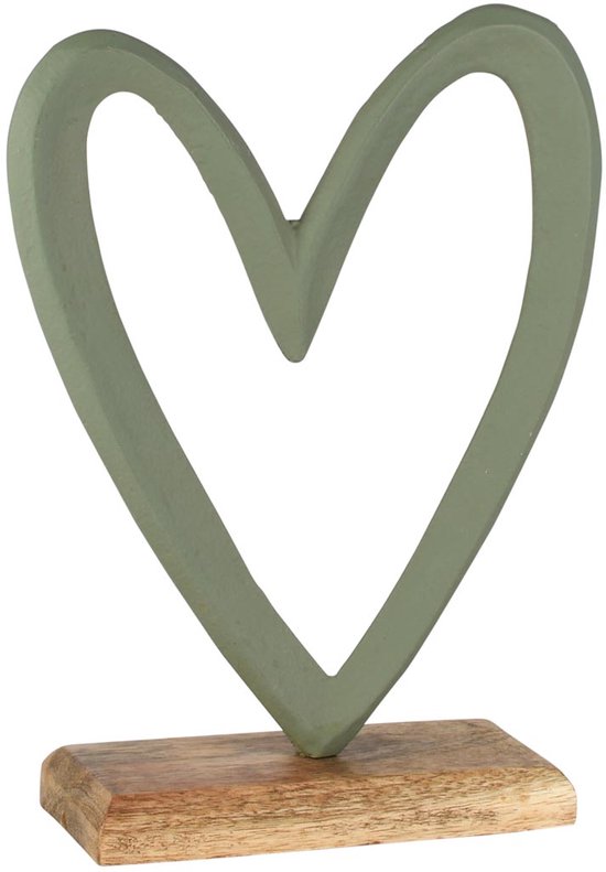 Décoratif | Cœur Deco sur pied, vert, aluminium/bois, 16 x 5 x 22 cm | A258279