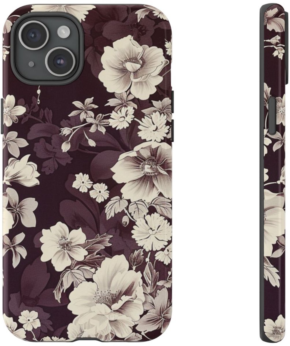 Vintage Witte Bloemenprint – Telefoonhoesje Geschikt voor iPhone 15 Plus