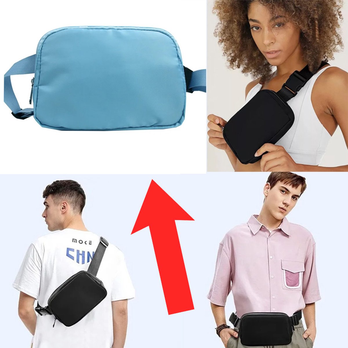 Actie4you® - Heuptas - Fanny Pack – Unisex - Buideltas - Schoudertas - Heuptasje Dames en Heren - Voor Al Uw Stijlvolle Outfits - Licht Blauw