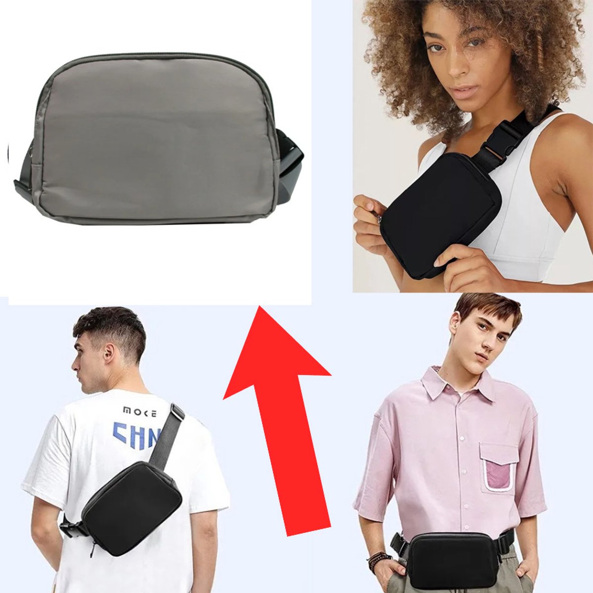 Actie4you® - Heuptas - Fanny Pack – Unisex - Buideltas - Schoudertas - Heuptasje Dames en Heren - Voor Al Uw Stijlvolle Outfits - Grijs