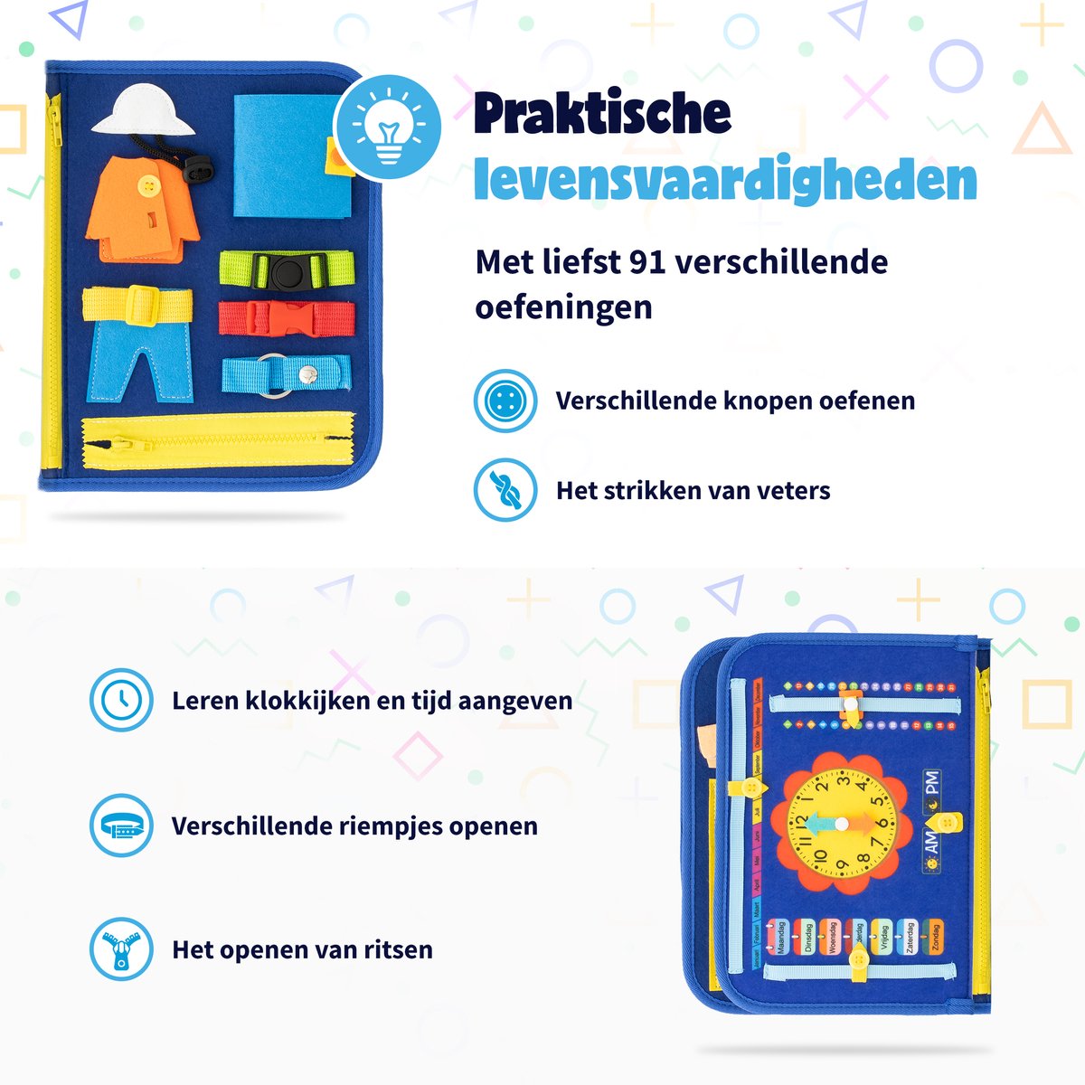 MontiPlay® Montessori Speelgoed - Sensorisch Speelgoed - Busy Board - Montessori Activiteitenboek - Educatief Speelgoed - Reisspeelgoed - Activiteitenbord - Senso Motorisch Speelgoed - Speelgoed voor in de Auto — afbeelding 7