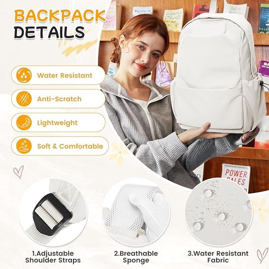 VGCUB Schoolrugzak Tienermeisjes Schooltas Jongens Rugzak Dames Waterdichte Werkrugzak Heren Laptoprugzak Uni voor School Bag Backpack Women Casual Daypacks Zwart