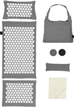 LifeGoods Acupressuur Mat Eco - 72x43x2cm - Spijkermat met Kussen / Draagtas / 2x Triggerpoint Bal - Shakti mat - Spijkerbed - Grijs/Wit