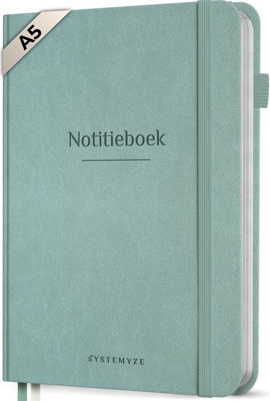 Systemyze Notitieboek A5 Hardcover Leer Gelinieerd – Notebook Journal – 256 Genummerde Pagina’s – 140 Grams Papier - Saliegroen