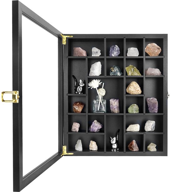 Coffret de présentation en roche et cristal - Planches réglables - 1 pièce - Bois et Glas - 13,5"