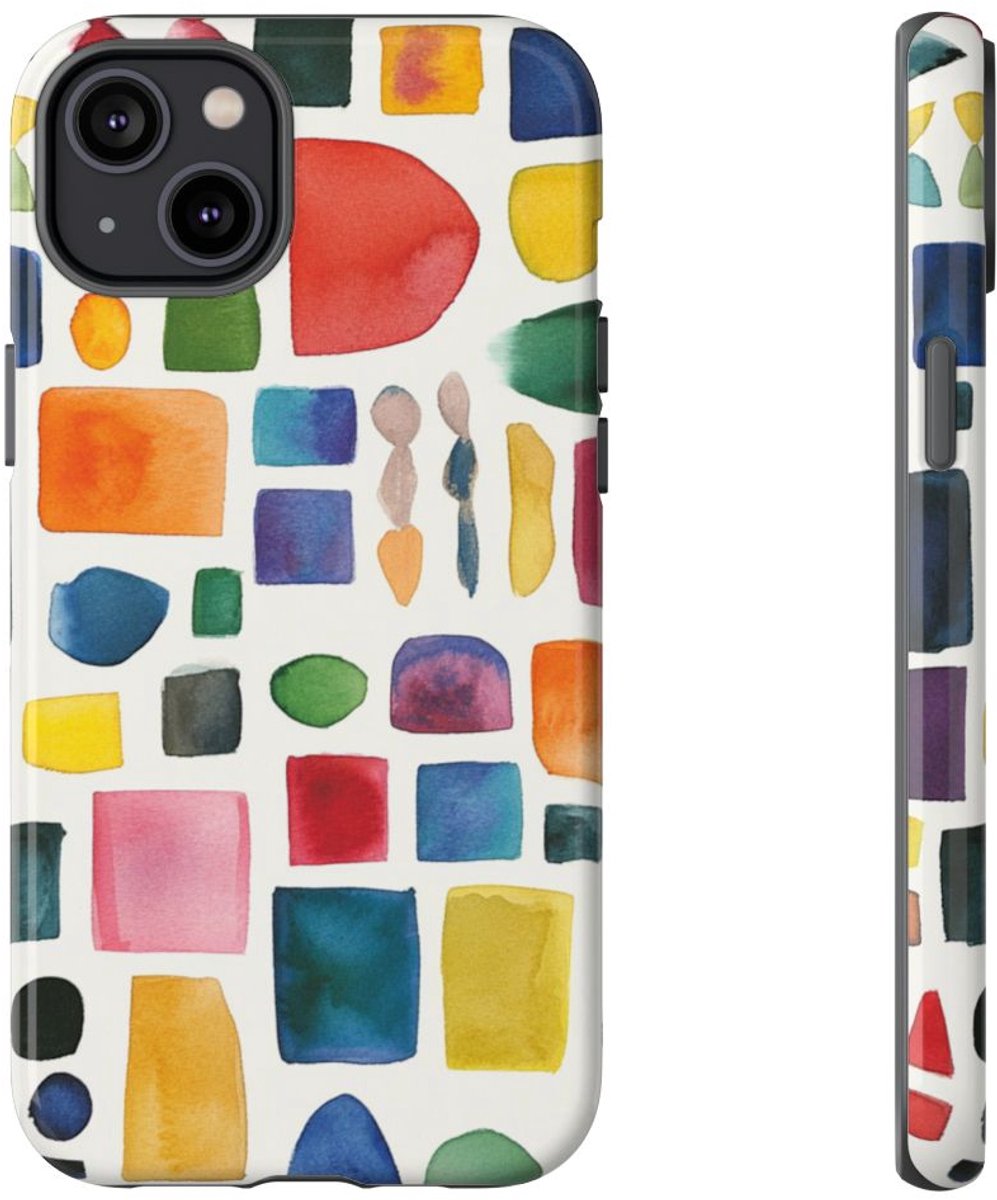 Kleurrijk Waterverf Geometrisch Patroon – Telefoonhoesje Geschikt voor iPhone 14 Plus