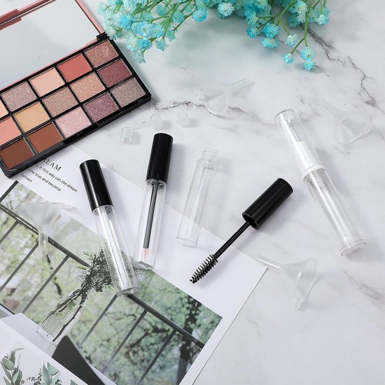 11 stuks lege mascara-fles, mascara-borstel met houder, navulbare lipgloss-tubes eyelinertubes met transfer-trechter voor reizen, beauty-shops, mascara, lipgloss-vulstof — afbeelding 2