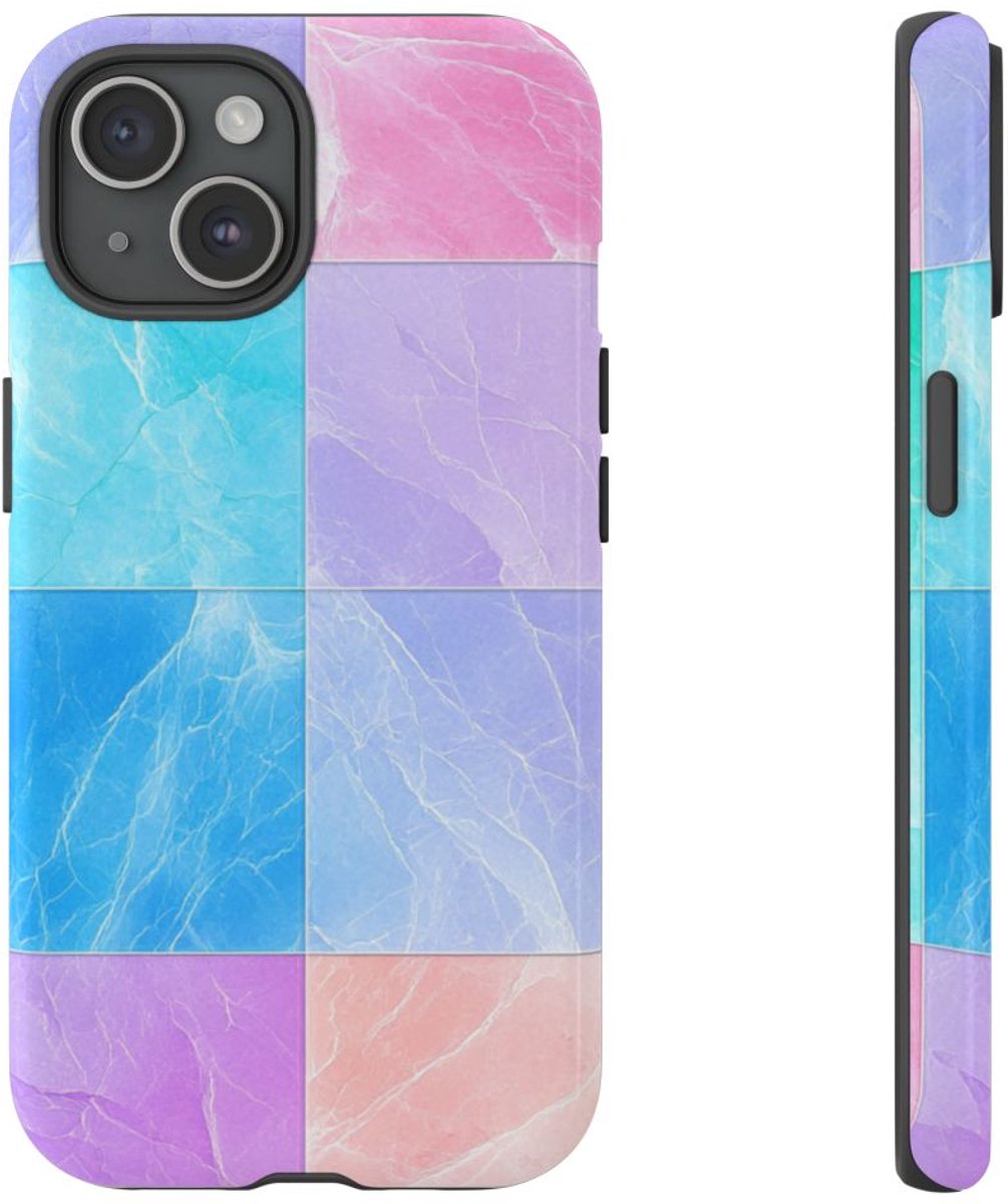 Pastelkleurige Marmertegels met Kleuroverloop – Telefoonhoesje Geschikt voor iPhone 15