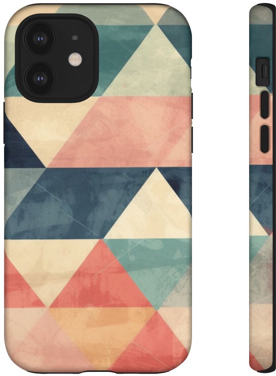 Gedempt Geometrisch Driehoekpatroon – Telefoonhoesje Geschikt voor iPhone 12