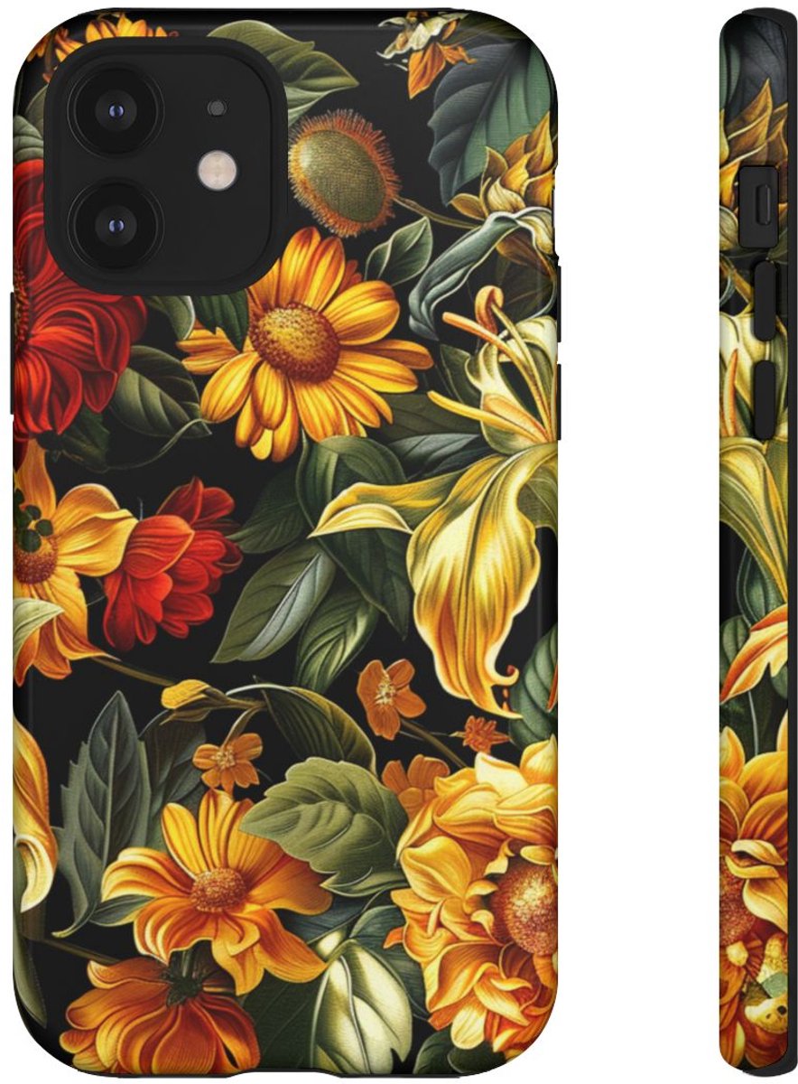 Vrolijk Gele en Rode Bloemenprint – Telefoonhoesje Geschikt voor iPhone 12