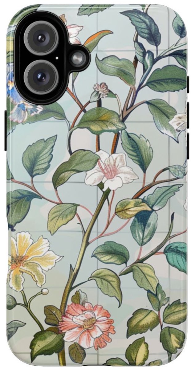 Vintage Bloemenpatroon met Vlinders – Telefoonhoesje Geschikt voor iPhone 16 Plus