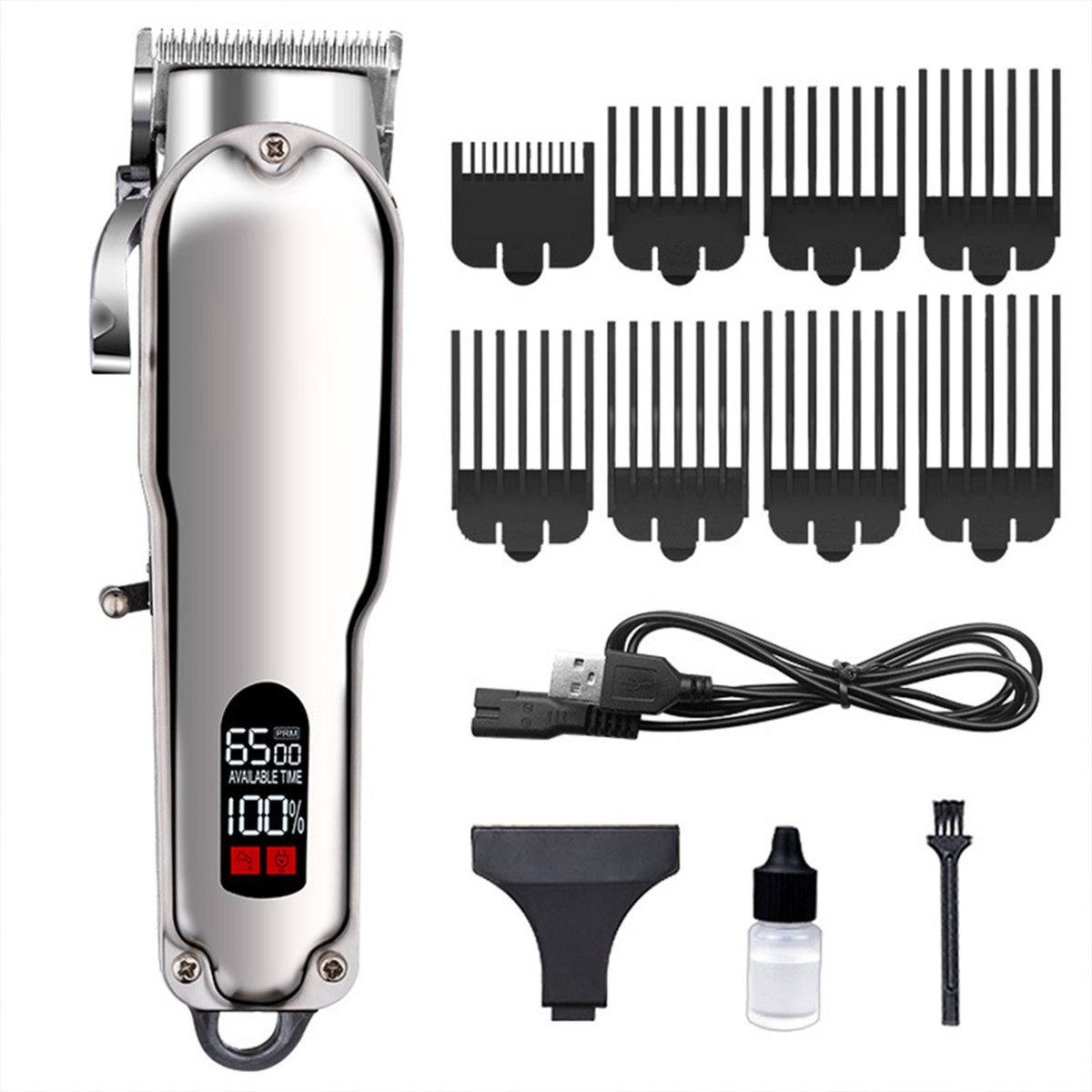Pro Hair Clipper Set – RVS Blade & Draadloos – Professionele Baard- & Haartrimmer – USB Oplaadbaar met LCD – Verstelbare Kapslengte – Voor Heren – Zwart – Compact – 1 Stuk