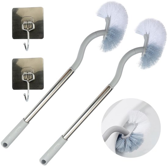 Siliconen reinigingsborstel met lange steel, 39,5 cm, voor flessen, drinkfles, sportfles, vaas, glaswerk, perfect voor flesopeningen met een kleinere diameter (langblauw