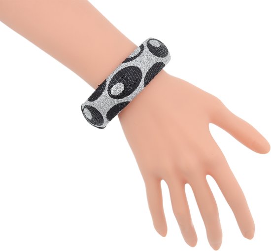 Behave Festive bracelet dames - bracelet glam - paillettes gris noir