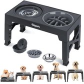 Ohpets® Verstelbare Verhoogde Voerbak Hond Met Standaard - Dubbele Voerbak Hond - 5 Hoogtes - Drinkbak Hond Verstelbaar - Anti Schrokbak, RVS & Anti knoei, Slowfeeder - 4 Schalen - Hondenvoerbak - Zwart - Geschikt voor Grote en Kleine Honden en Kat