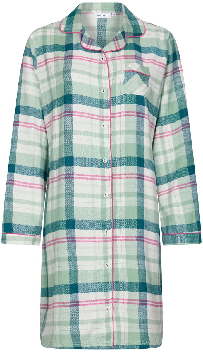 Pastunette Flannel Check - Nachthemd - Doorknoop - Groen/Wit/Roze - Flanel
