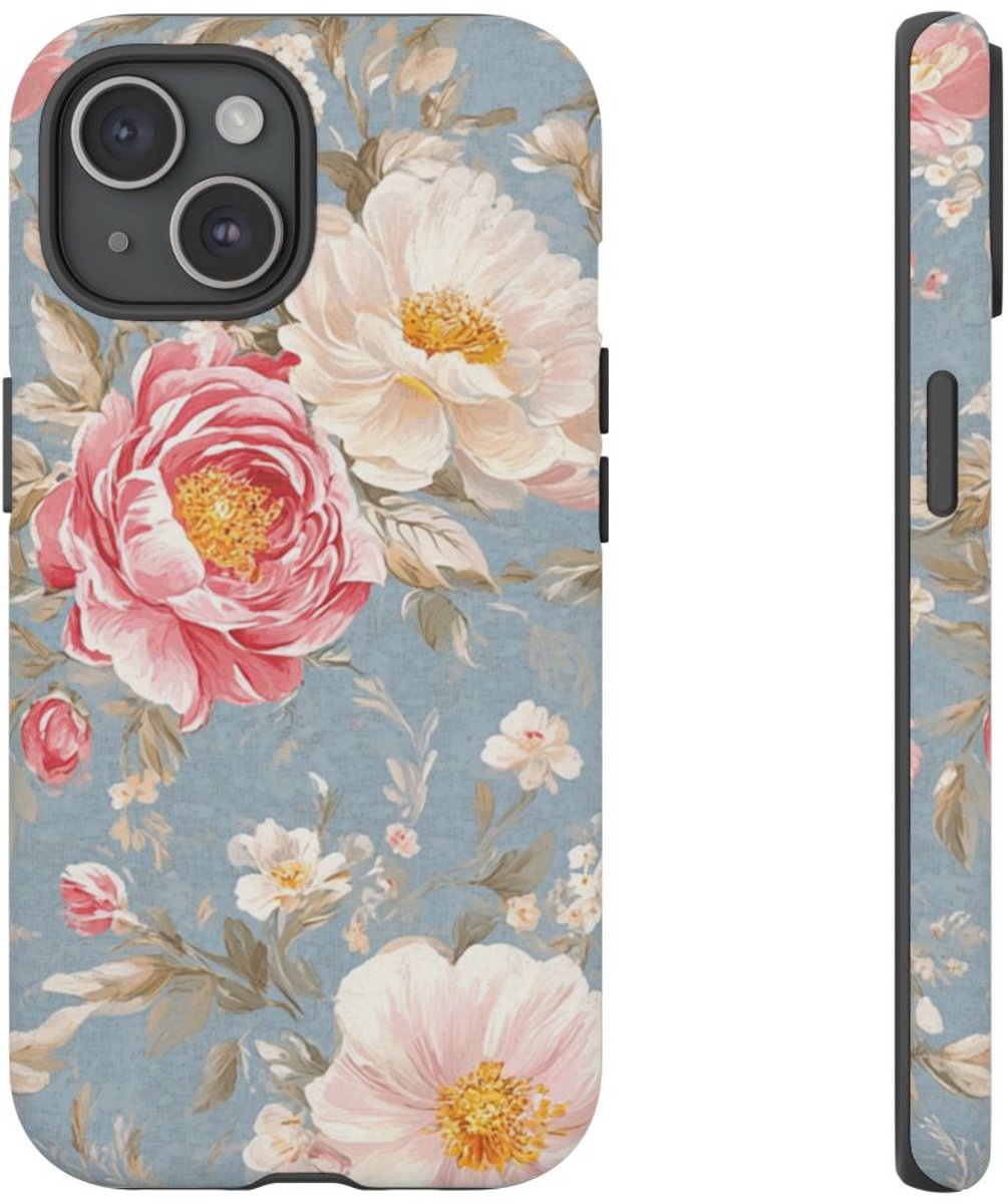Romantisch Roze-Wit Bloemenpatroon – Telefoonhoesje Geschikt voor iPhone 15
