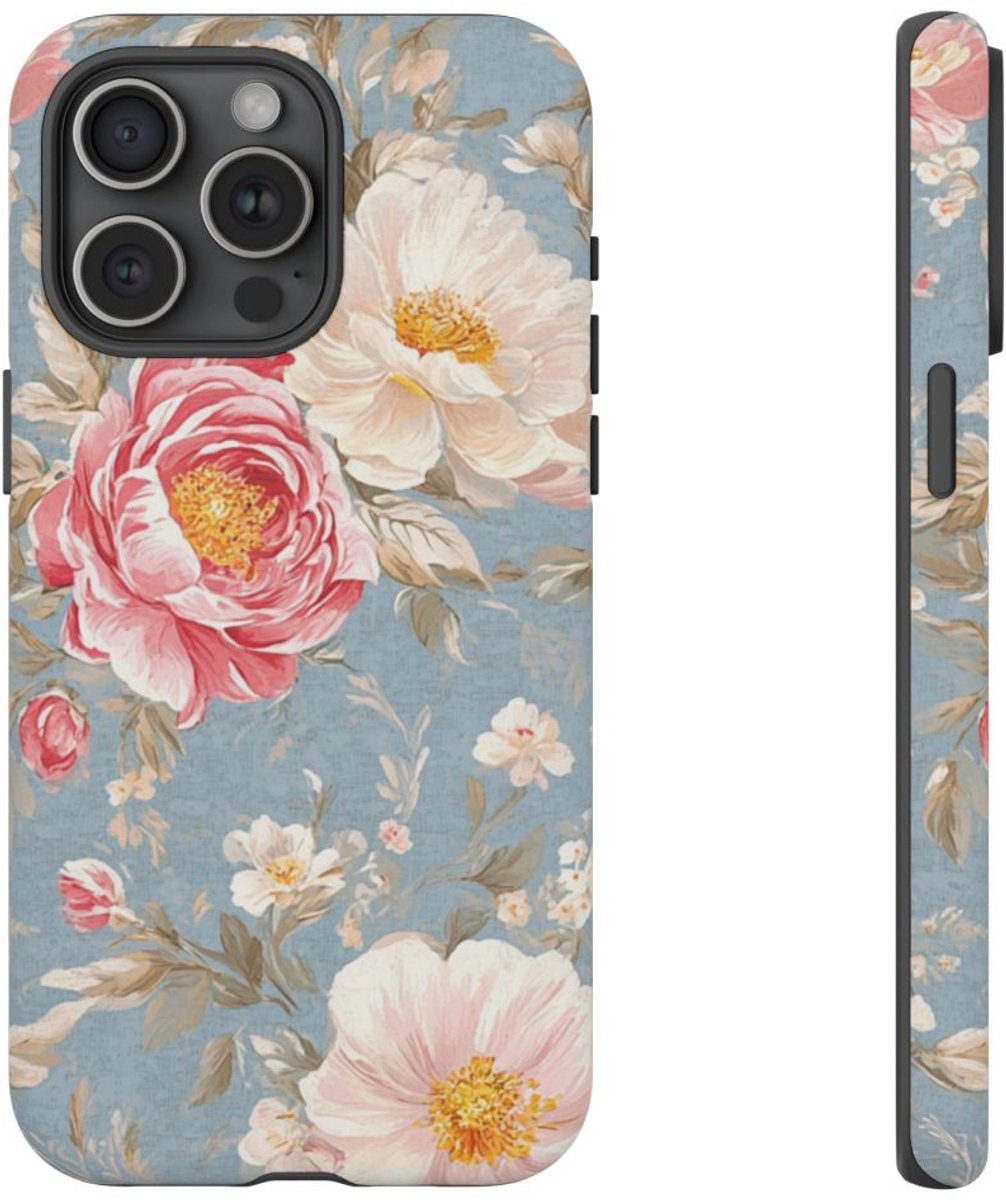 Romantisch Roze-Wit Bloemenpatroon – Telefoonhoesje Geschikt voor iPhone 15 Pro Max
