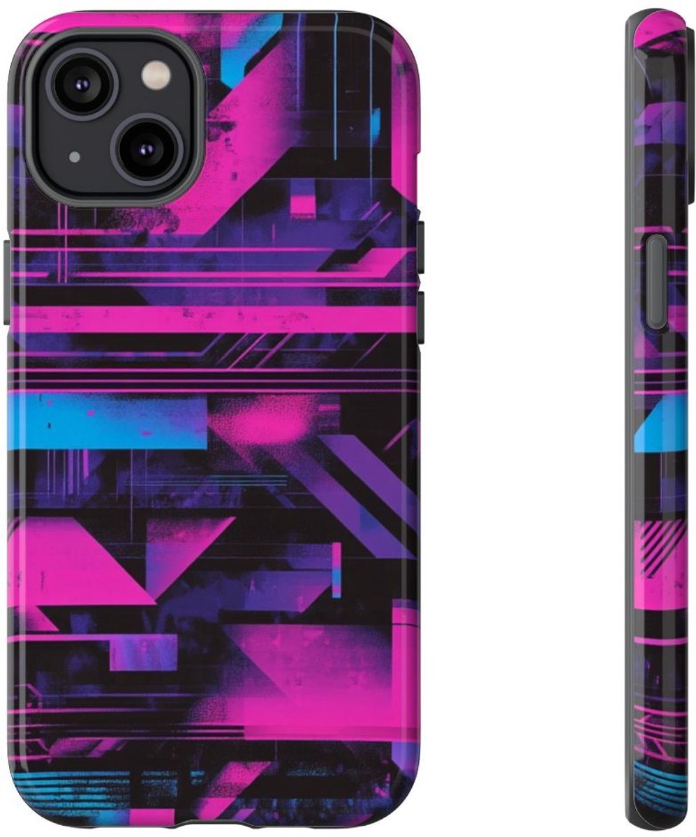 Neon Geometrisch Abstract Patroon – Telefoonhoesje Geschikt voor iPhone 14 Plus