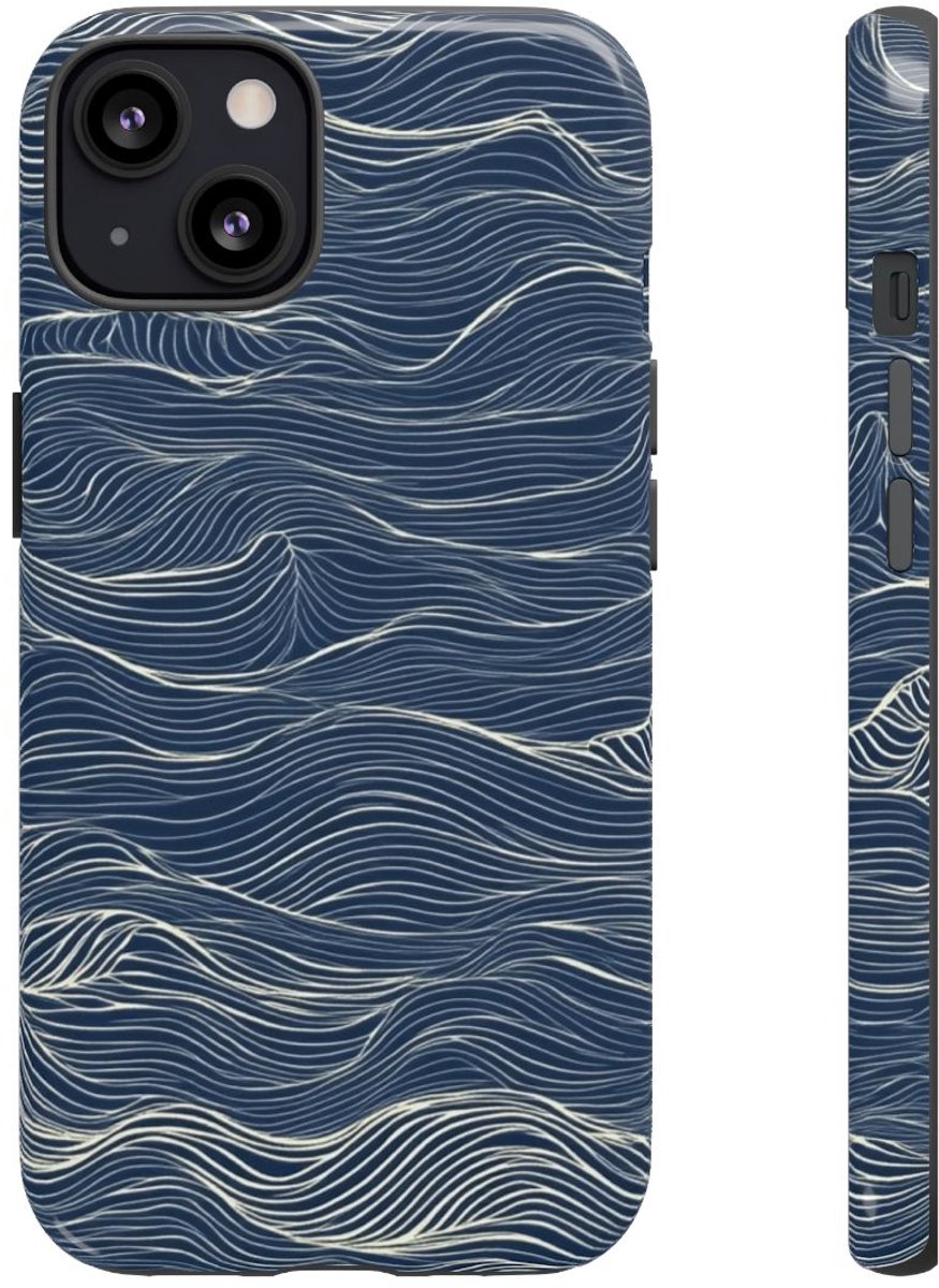 Donkerblauw Golvenlijnpatroon – Telefoonhoesje Geschikt voor iPhone 13