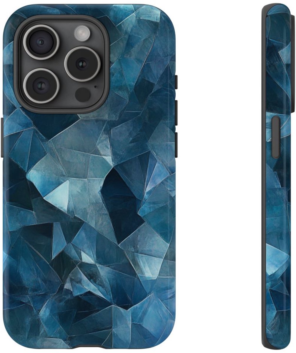 Blauw Gekristalliseerd Abstract Patroon – Telefoonhoesje Geschikt voor iPhone 15 Pro