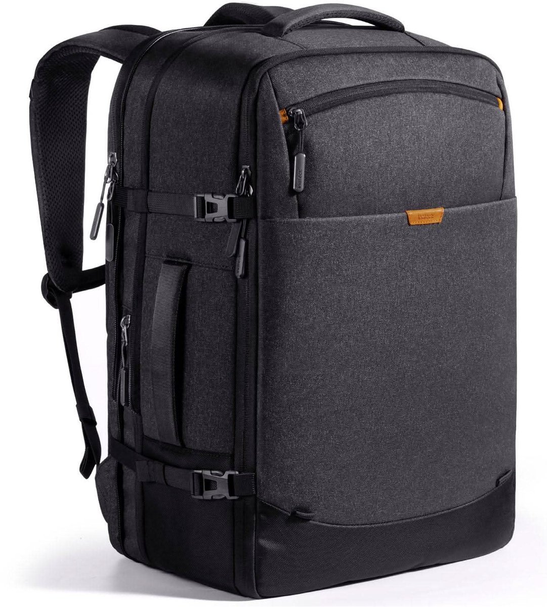 Inateck BP03006, Uitbreidbare Carry-on Rugzak, 38.5–46,2L Reisrugzak, Spatwaterbestendige Handbagage voor Mannen en Vrouwen, Met Trolleyband, Geschikt voor 12,9 inch iPad en 17,3 inch Laptop, voor Zakenreizen, Forenzen en Outdoorgebruik, Zwart