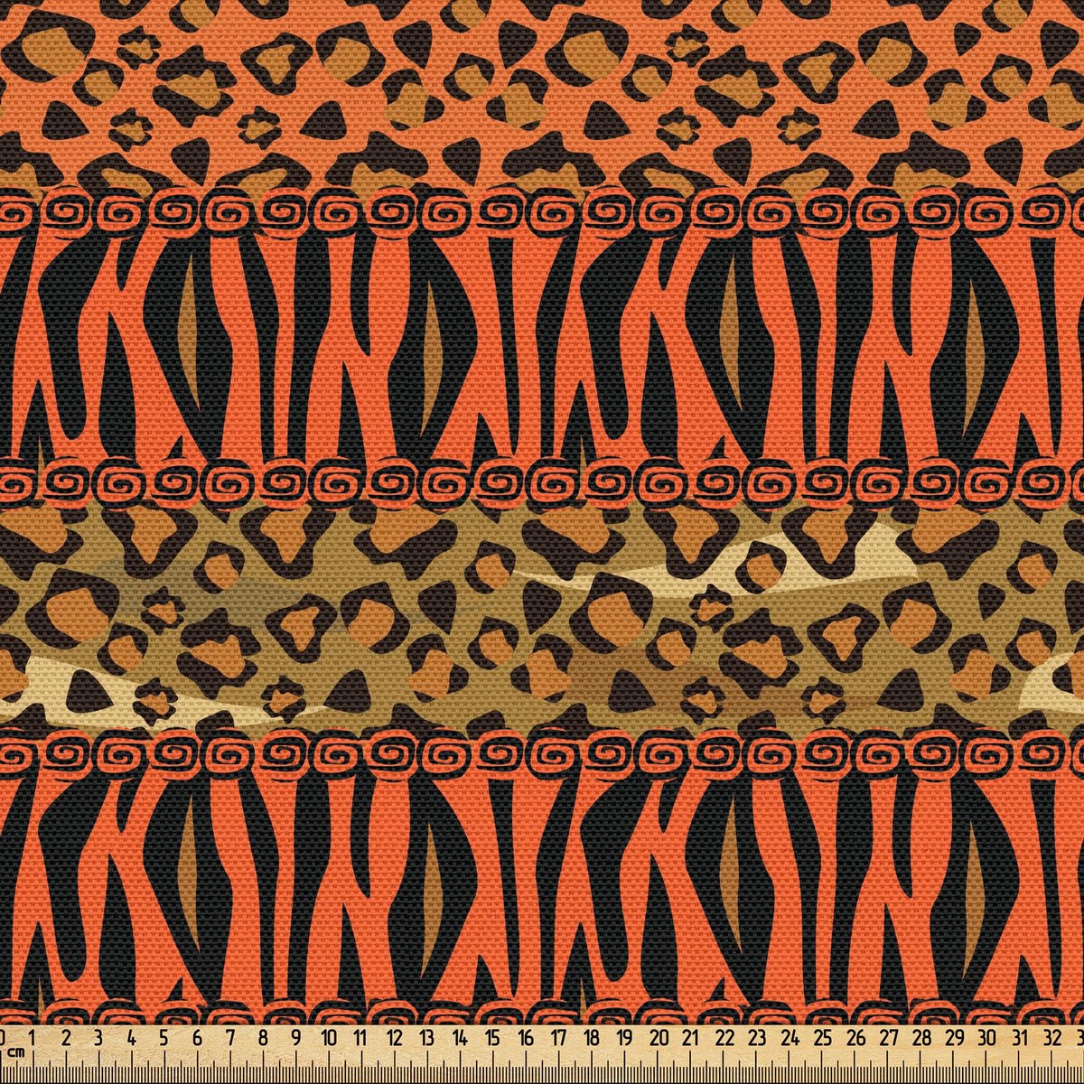 ABAKUHAUS Afrikaanse stof per meter, luipaard cheetahuid, hoogwaardige geweven stoffen woonaccessoires, 5 m (148x500 cm), oranje amber sepia