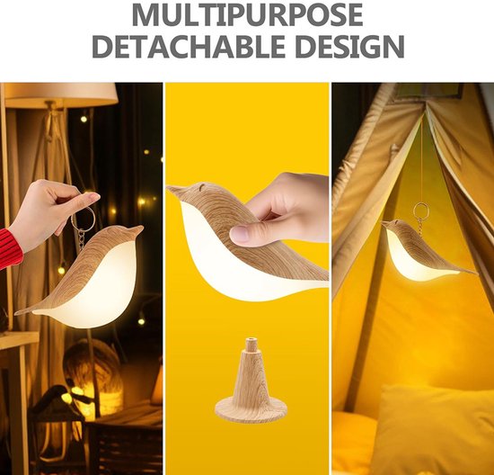 Rosnek Vogel Slaaplamp - Draadloze Nachtlamp met Touchbediening - Dimbare - 3 Kleuren & USB Oplaadbaar - Bedlamp - Nachtlampje baby - Sfeerverlichting voor Slaapkamer, Bureau van Rosnek — afbeelding 5