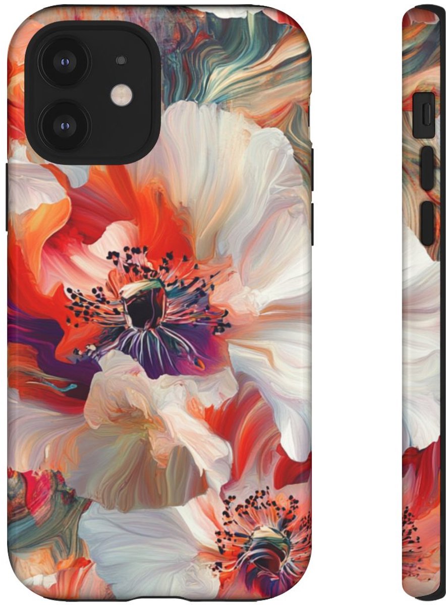 Abstracte Bloemmotieven in Rood en Wit – Telefoonhoesje Geschikt voor iPhone 12