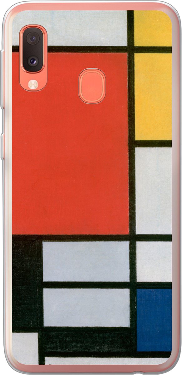 Telefoonhoesje Geschikt voor Samsung Galaxy A20e hoesje - Compositie 2 in Rood Blauw en Geel - Piet Mondriaan - Siliconen Telefoonhoesje Telefoonhoesje