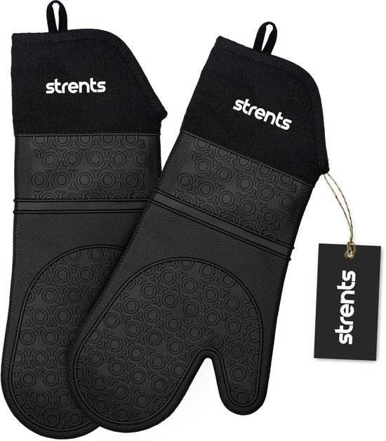 Strents® Ovenwanten - Ovenhandschoenen - Hittebestendig tot 230 °C - Siliconen - Zwart - Koken - EN407 Gecertificeerd - 2 Stuks