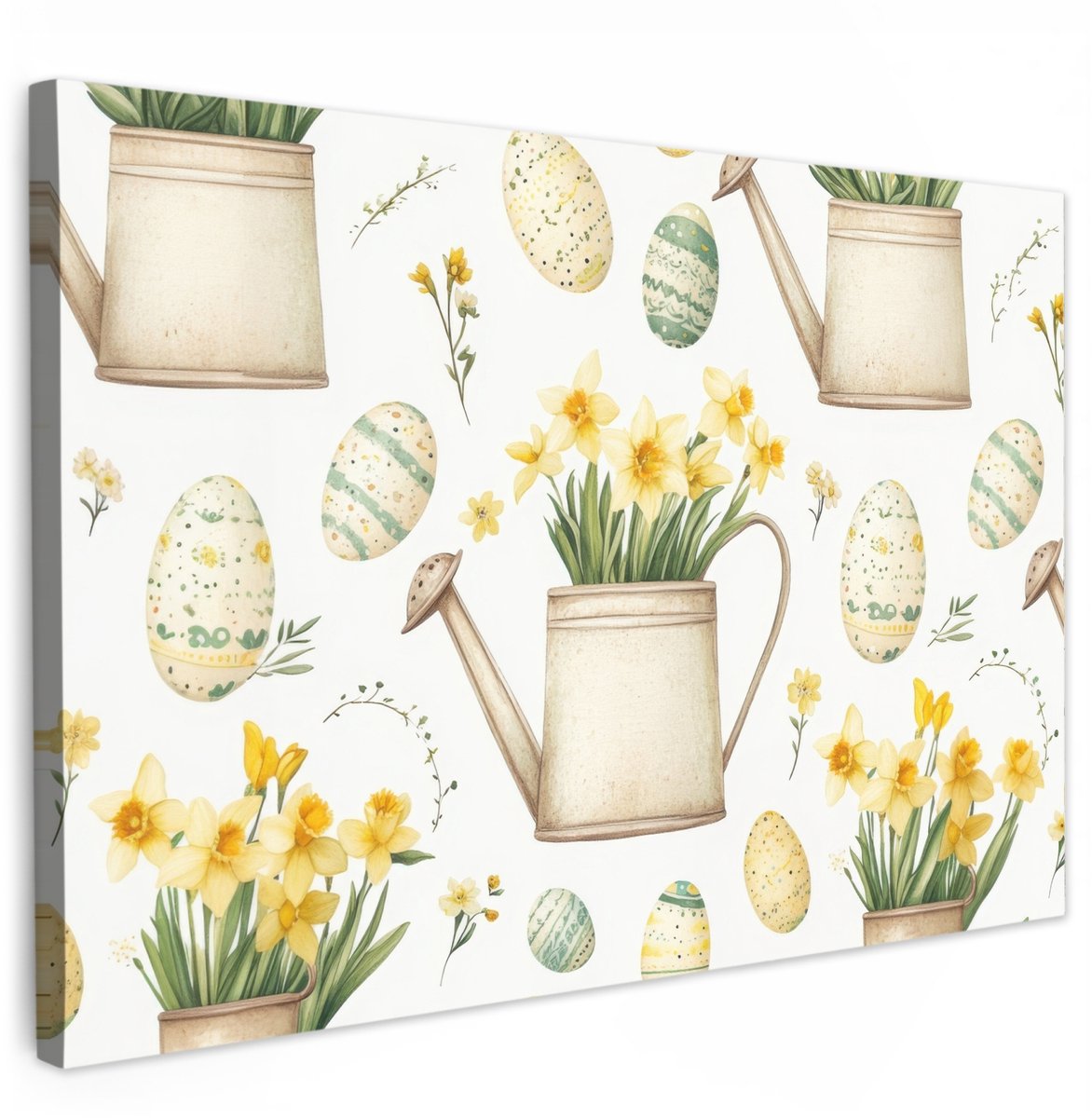 Canvas schilderij 120x80 cm - Exclusieve wanddecoratie Gieter - Bloemen - Eieren - Muurdec