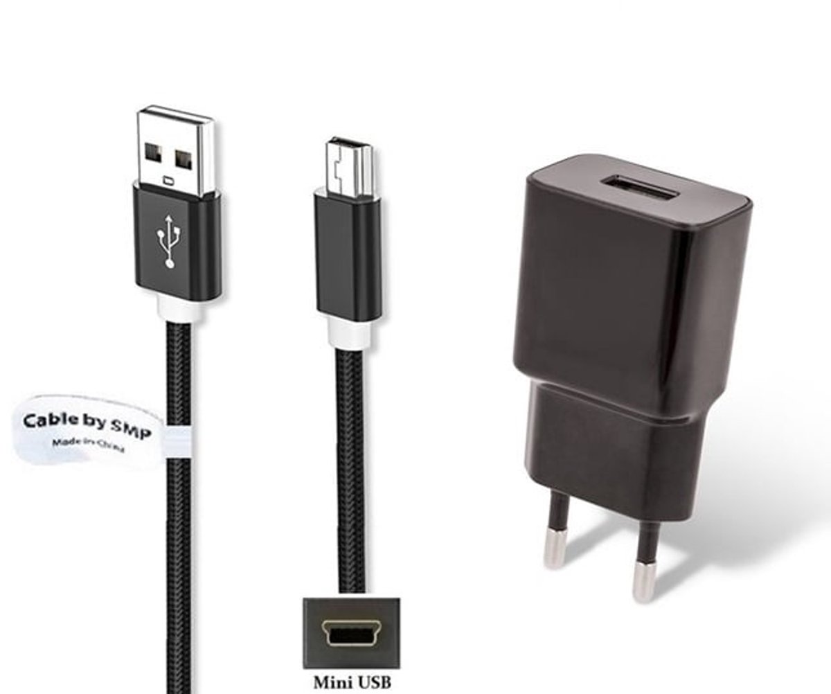 OneOne 2A lader + 1,0m sterke Mini USB snoer. Oplader adapter past op Canon EOS 1000, 10D, 1200D, 1Ds, 1Ds Mark III 3, C100, C100 Mark II 2, 5D Mark II 2, 5D Mark III 3, 1Ds Mark III 3, EOS M, M2, M5, M6