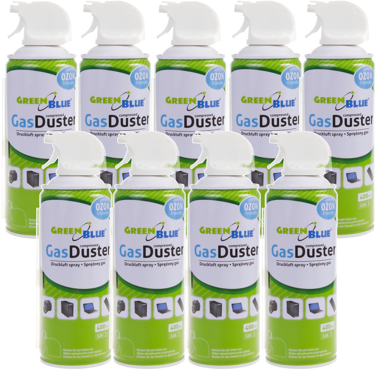 GreenBlue - Set van 9 stuks persluchtspray - Perslucht GB400 400 ml pistoolverstuiver - Kan met een handig pistool