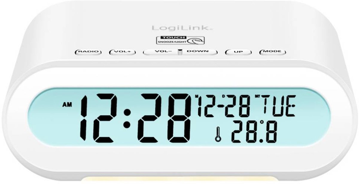 LogiLink SC0121W Wekkerradio FM USB Voelbare toetsen, Wekfunctie Wit