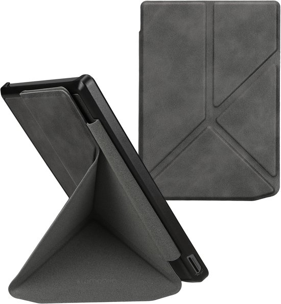 kwmobile e-reader hoesje geschikt voor Pocketbook Verse / Verse Lite / Verse Pro / Color / Vivlio Light/Light HD hoes - Ereader flip case met standaard - E reader cover van kunstleer - In antraciet van kwmobile — afbeelding 2
