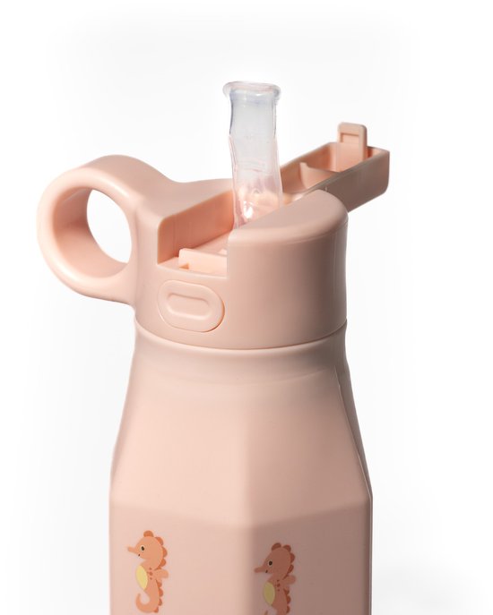 Mabebi - Drinkfles met kliksysteem 350 ml - Lekvrije drinkfles voor kinderen - Waterfles voor onderweg - Siliconen drinkfles met rietje - Schoolbeker - Zeepaardjes Roze van Mabebi — afbeelding 3