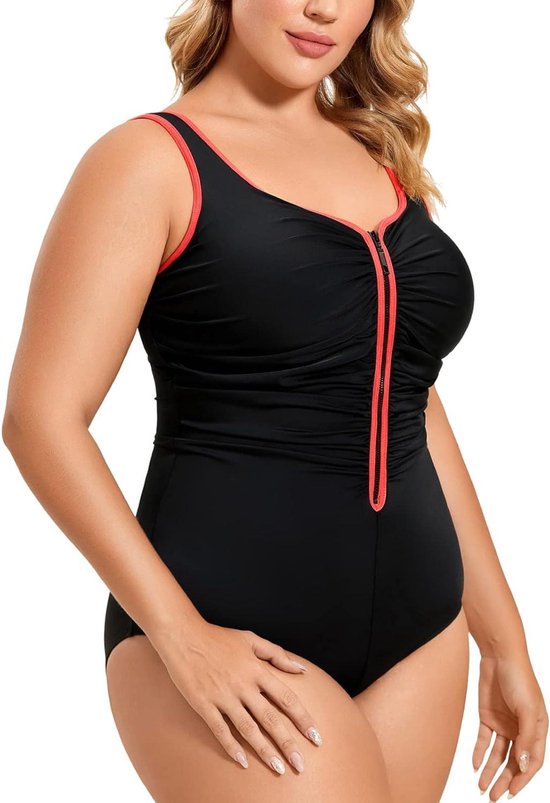 Allecto Plus - Zwempak met ingebouwde cups voor dames in grote maten - Eendelig badpak met rits aan de voorkant - Multicolor - Maat 36-48 - Comfortabel en stijlvol