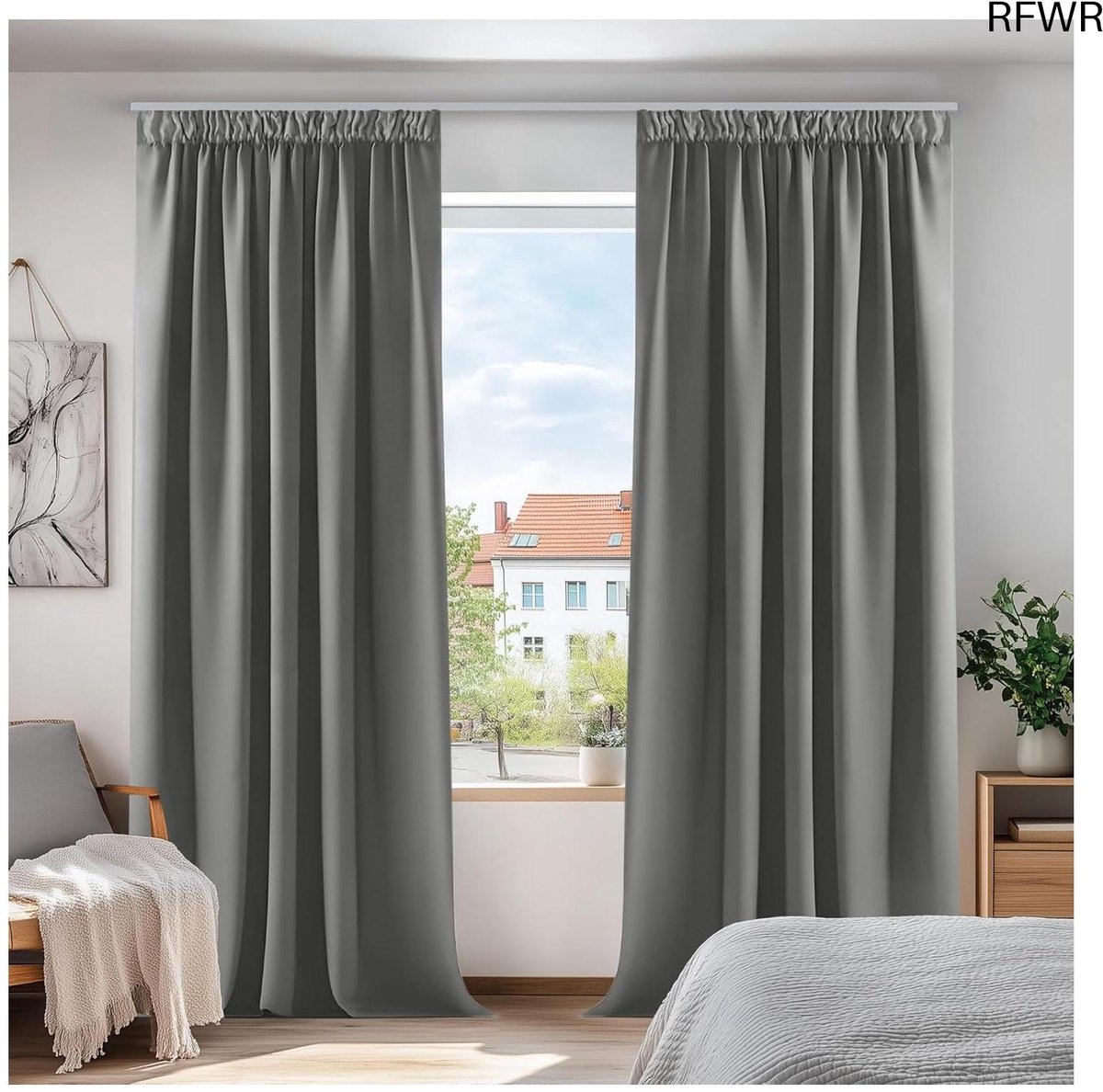 RFWR® VerduISTERENDE Gordijnen met Plooiband Lichtgrijs 140x175 cm Thermische Gordijnpanelen voor Slaapkamer Woonkamer