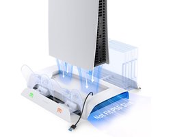 KiwiHome - Playstation 5 docking station - PS5 oplaadstation - Charging dock voor 2 DualSense Controllers - Headset Houder voor de PS5 - Zwart met Twee koelventilatoren voor PS5